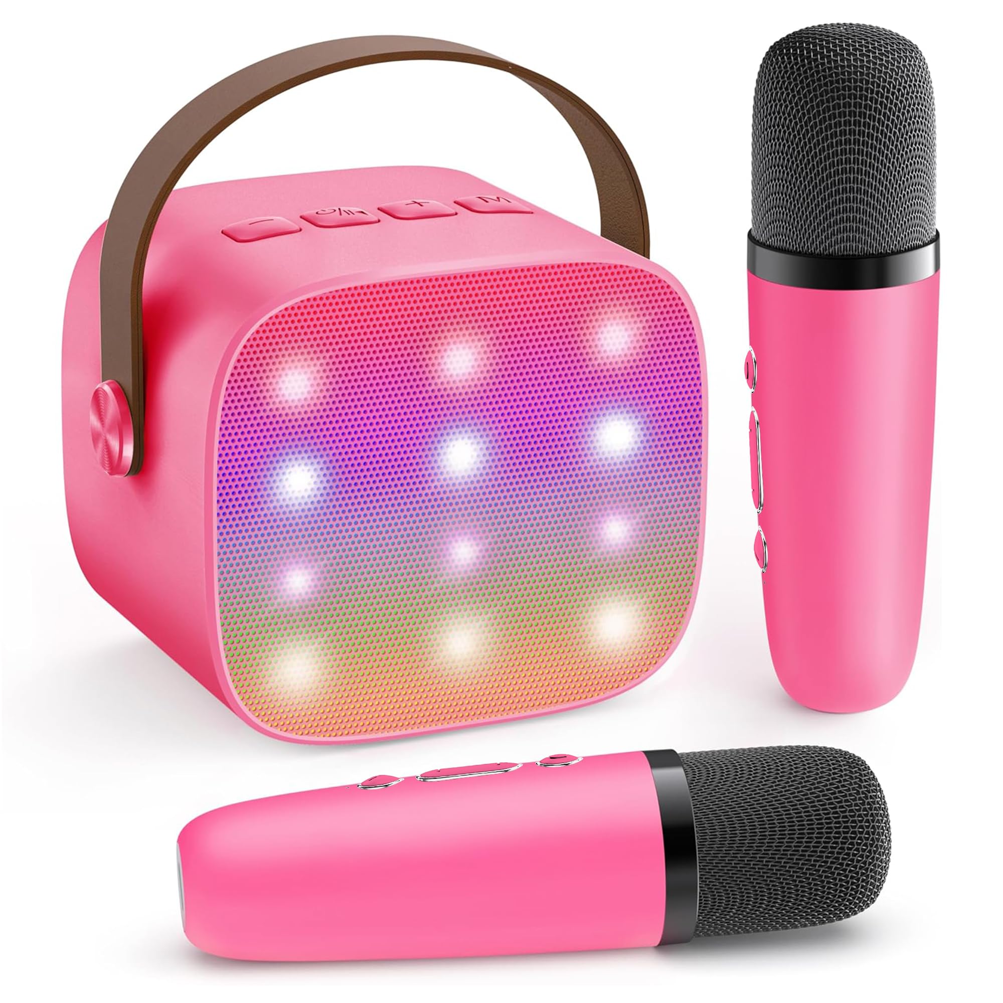 YLL Mini Karaoke Machine for Kids, Toy Birthday Gifts for Girls Ages 4-12 | Portable Bluetooth Speaker with 2 Wireless Microphones, 5 Magic Voices, Present for Girls Toddler Ages 3,4,5,6,7,8,9,10,11,12