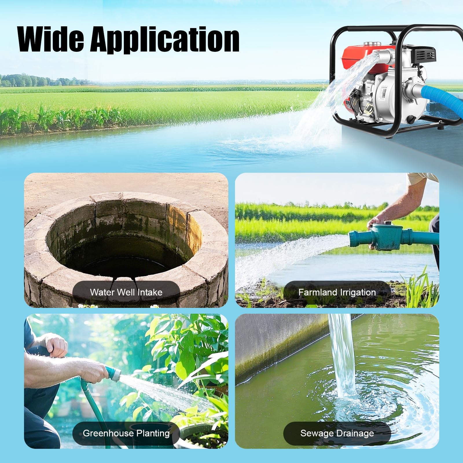 7.5 Hp 2" Portable Gas-Powered Semi-Trash Water Pump Gasoline Water Pump 7.5 Portable Gas Powered Water Gasoline 7.5M Pantaloni