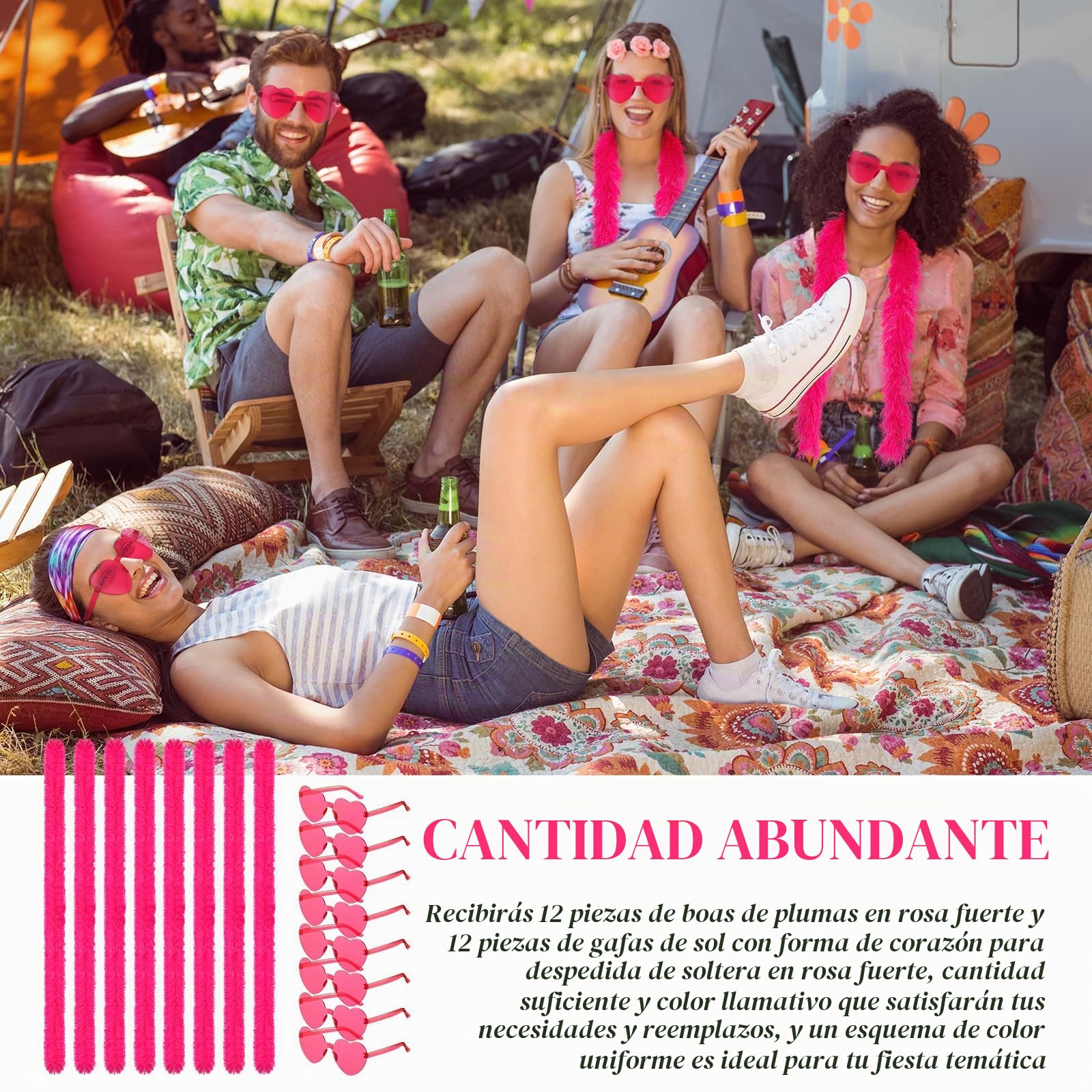 Sinmoe 16 Piezas Set de Boas de Plumas de 150 cm y Gafas de Sol en Forma de Corazón Accesorios de Fiesta para Suministros Bodas Disfraces Baile Cosplay Carnaval