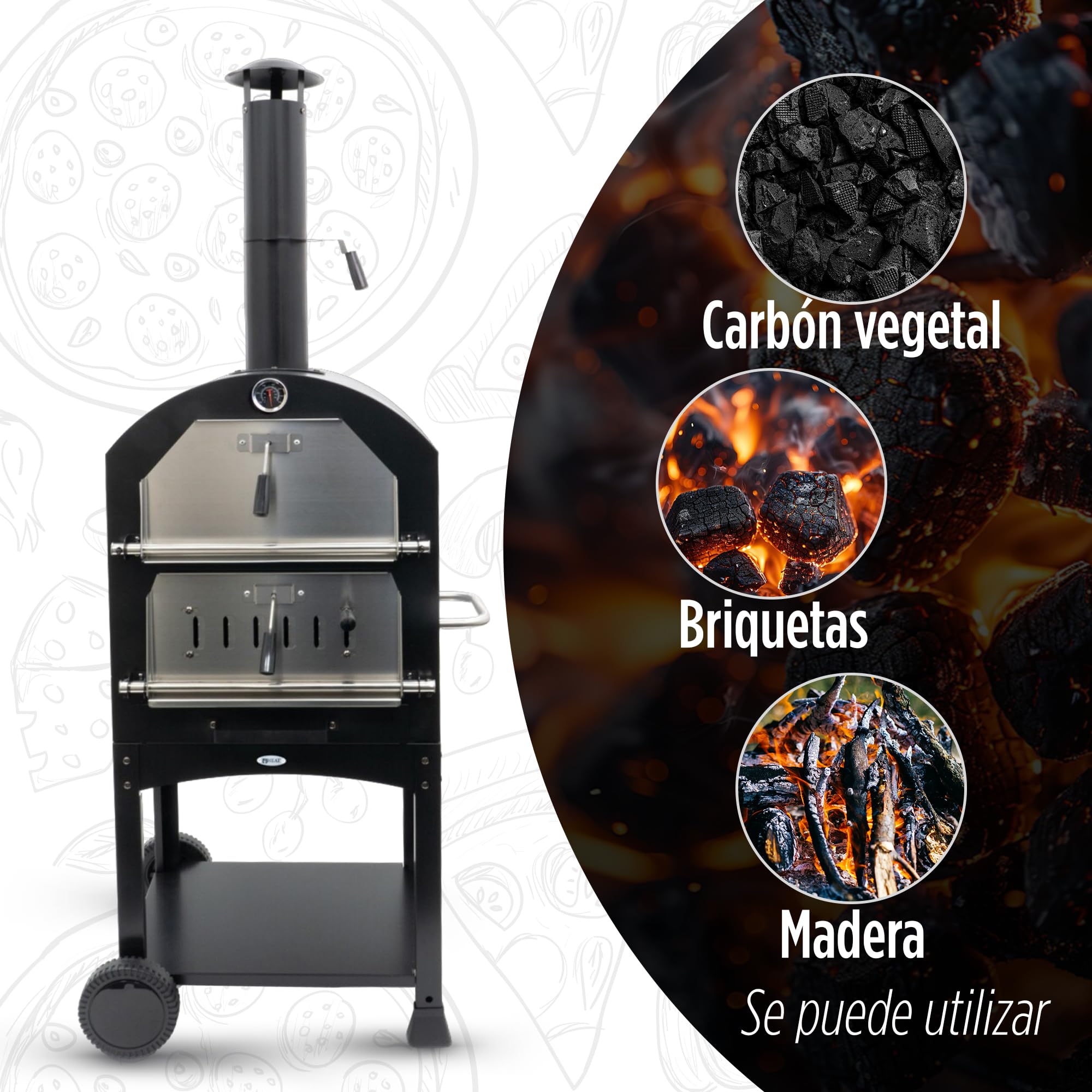 Ovnhus Horno Pizza Negro - Horno de Pizza Multifuncional con Parrilla para Barbacoa - 50x36x160 cm