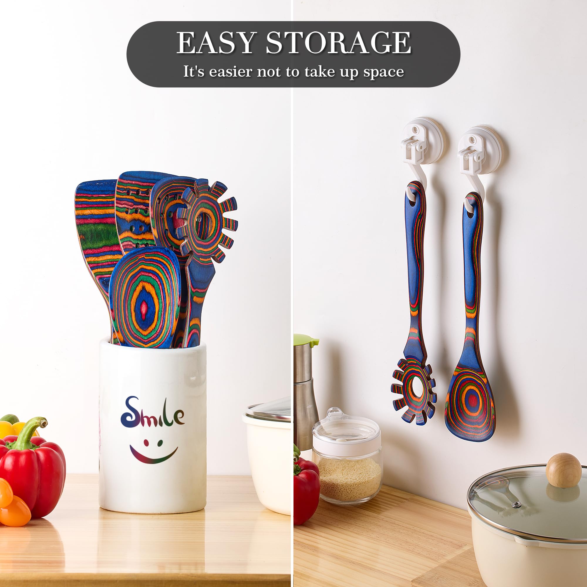 Utensilios de cocina de madera resistentes al calor, juego de 7 piezas, ecológicos, incluye espátula, pasta y cucharas ranuradas, herramienta de cocina esencial