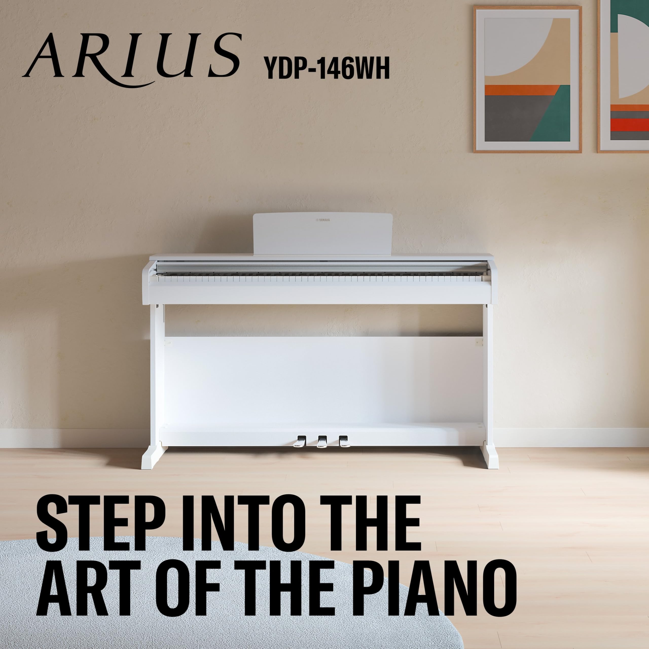 YAMAHA YDP-146 Piano Digital – 88 teclas contrapesadas (GHS), Voz de piano de cola CFX, altavoces de 8W, Bluetooth, 3 pedales, ideal para el hogar y para principiantes – Blanco