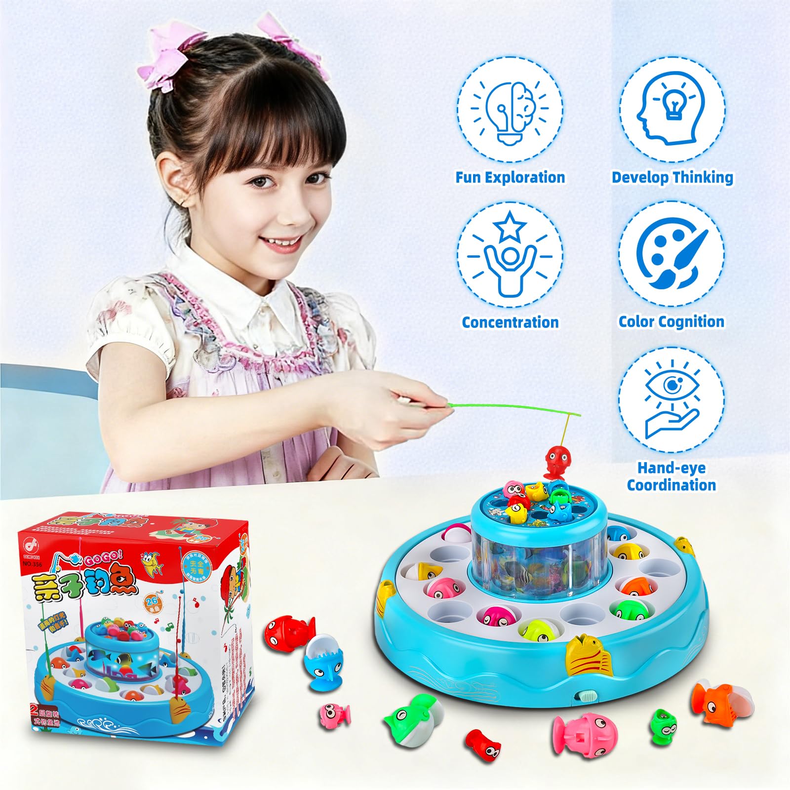 Montessori Giochi 2 3 4 5 Anni,Gioco di Pescai Magnetico con Musica e Luci,26 Pesciolini e 4 Canna da Pesca,Giochi Bambino Gioco Pesca Bambini Educativo Interattivi Regalo per Ragazzo Ragazza