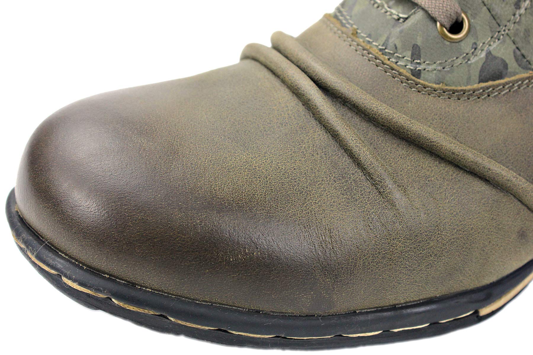 OSSTONE Botas para Moto Botines Hombre de Invierno Piel Zapatos Negras Vestir Nieve Piel Forradas Calientes Planas Combate Militares Cremallera Boots OS-5008-8-H-Green