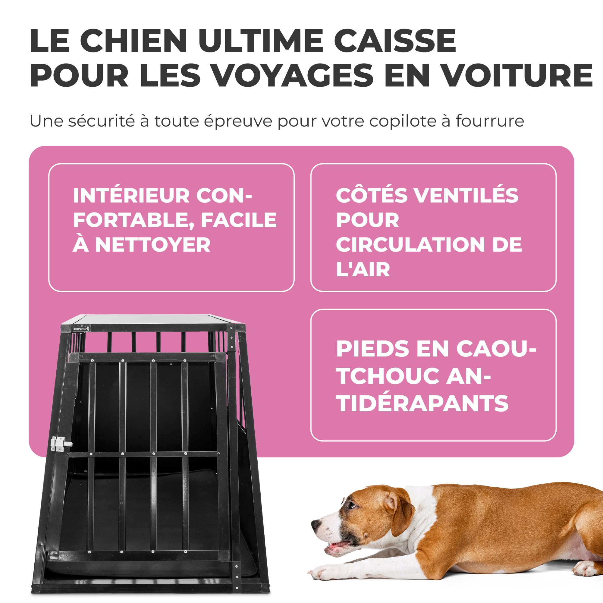 MaxxPet Cage pour chien de voiture - Taille XXL - En aluminium - 65 x 91 x 69 cm