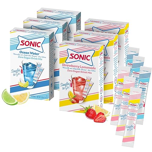 Sonic Singles to Go - Paquete variado de 6 2 cajas cada una Lima cereza, limonada de fresa y agua del océano