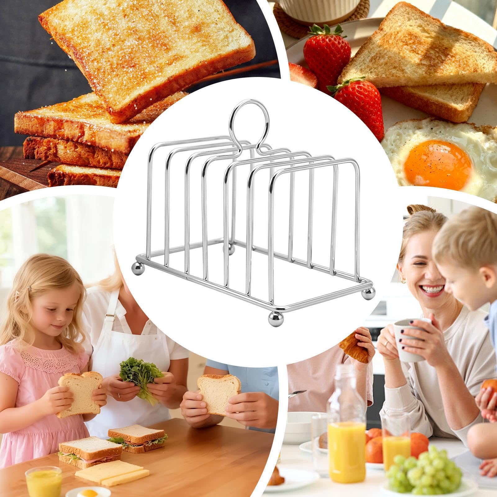 Toast-Halter, 6 Schlitze, Vintage-Stil, Edelstahl, Tisch-Display, Toast-Halter, Ständer, Lebensmittel-Display-Werkzeug, für Zuhause, Küche, Esszimmer, Wohnheim, Wohnung, Hotel