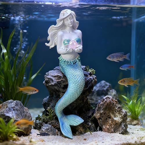 Miniatura 4 de Teaeeno Decoraciones únicas de pecera de sirena, kit de adornos para casa, decoración de acuario, encantadora estatua de decoración de sirena,
