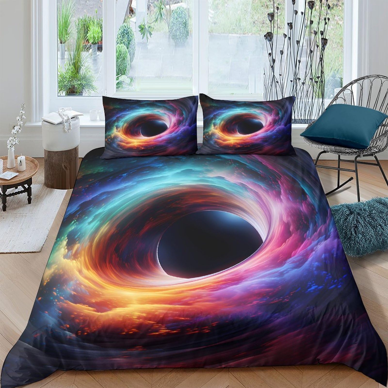 Ctjqhvkz Style-5 3D Printed Black Hole Fitted Sheet Microfiber Soft Bedroom Decor Cosmic Vortex Mattress Cover Slip Resistant Easy Care Single（135X200cm）