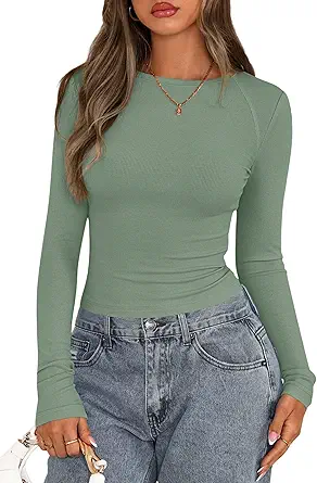 PRETTYGARDEN Long Sleeve Shirts for Women 2025 Fall Going Out Tops Casual Ribbed Knit Slim Fitted Basic Tees Y2K Clothes