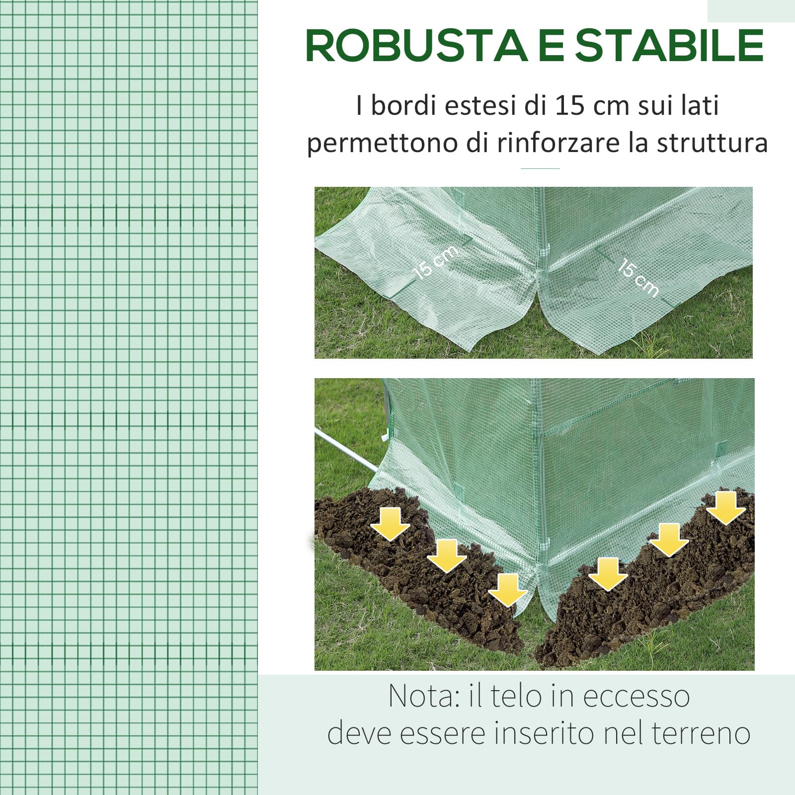 Outsunny Copertura per Serra in PE 3x2 m, Telo per Serra con 6 Finestre, Porta Avvolgibile e Bordi Interrati, Protezione UV, per Agricoltura, Piante, Orti e Giardino, Verde