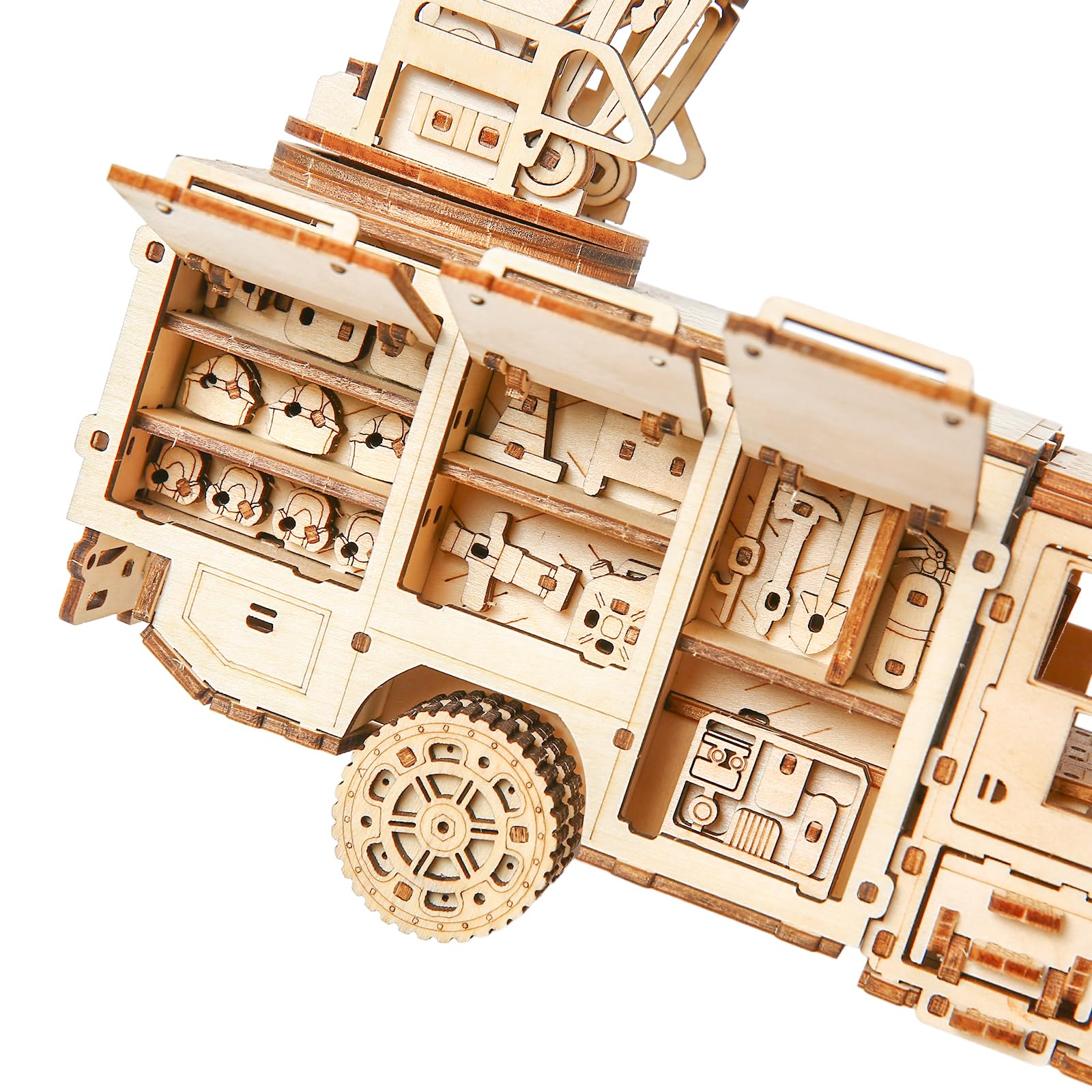 Puzzle 3D en bois pour adultes - Kit de modèle mécanique de camion de pompiers, camion échelle avec perche extensible, kit de loisirs créatifs pour décoration d'intérieur, cadeau pour homme