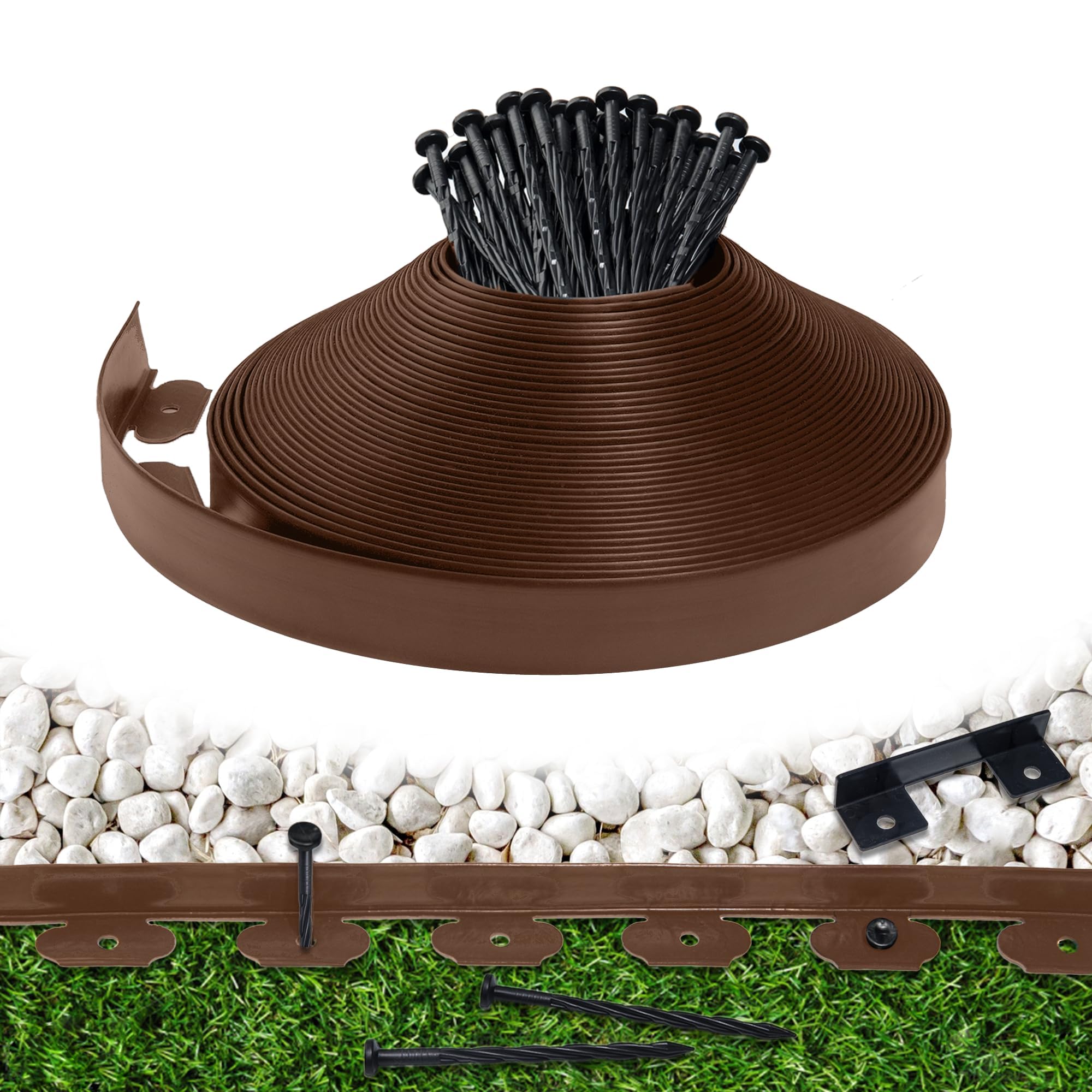 Borde de Paisaje de 6 cm de Altura x 10 M con 30 estacas de Anclaje, Kit de Bordes de Borde de jardín, Borde de plástico Flexible para jardín, macizos de Flores, césped, Patio, pavimentadora — view 7