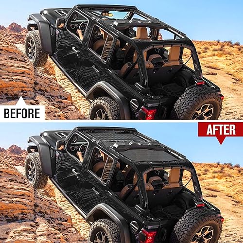 Vista 3 de JeCar JLU Parasol de malla que proporciona protección solar UV compatible con Jeep Wrangler 2018-2024 JL Unlimited 4 puertas delantera y trasera, 2