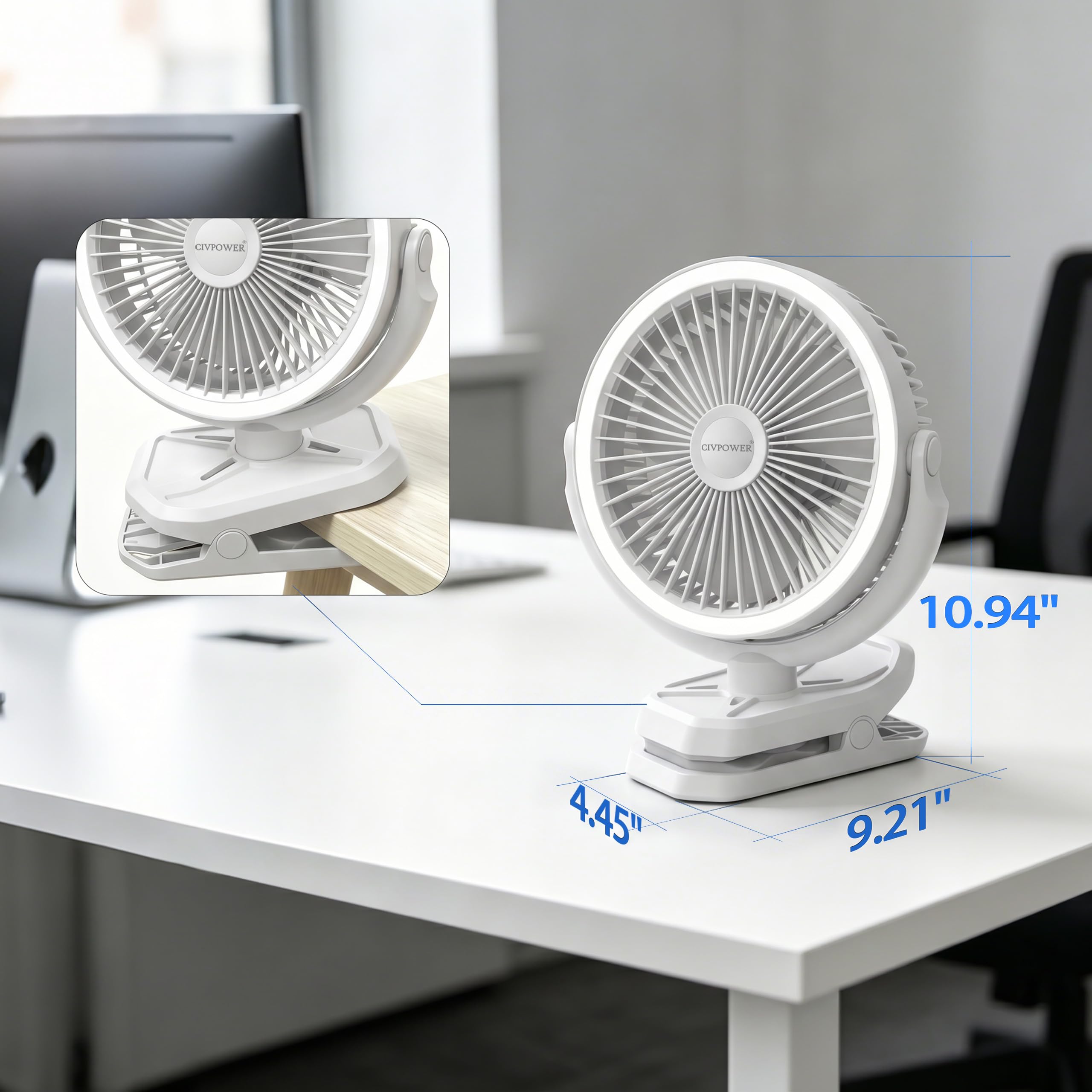 Ventola a clip da 16000 mAh: ventilatore portatile ricaricabile a morsetto per passeggino, letto, tenda da campeggio, carrello da golf, funzionamento a batteria, con gancio a 3 velocità, forte flusso