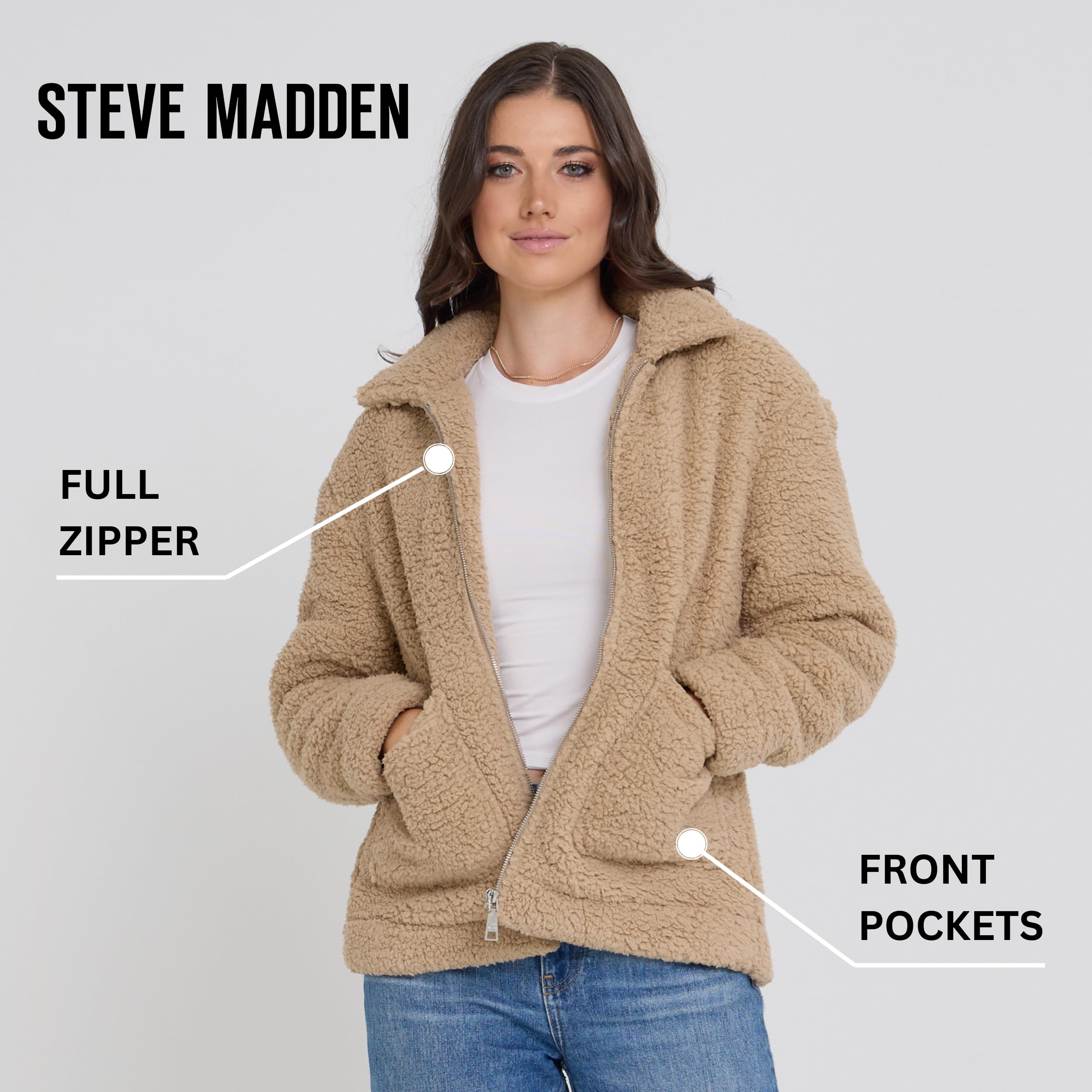 Steve Madden Sherpa Jacket Women - Oversized Faux Fur Winter Coats for Women, Shearling Fleece Plus Size Winter Jacket XS-3X