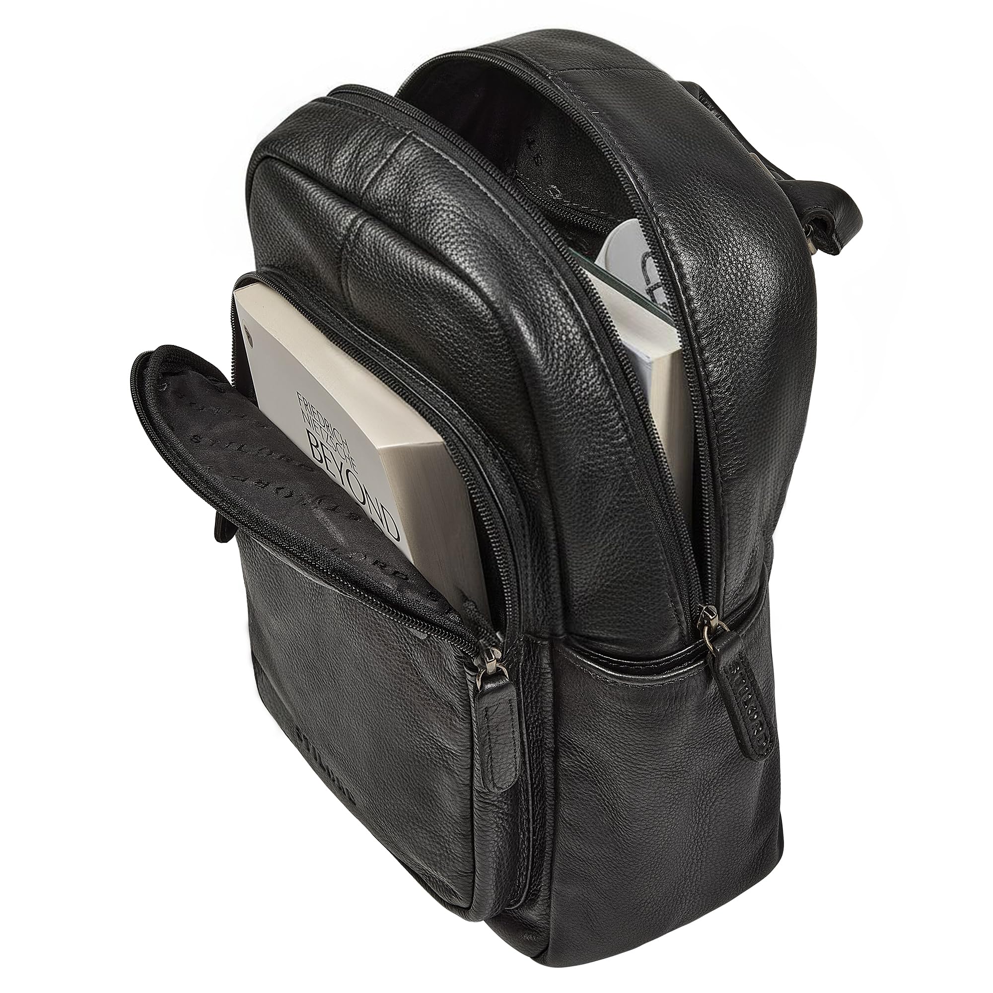 STILORD "Dolores Leder Rucksack Schwarz Damen Echtleder Klein Cityrucksack Daypack Frauen Tagesrucksack 13 Zoll Rucksack Elegant Für Reisen Arbeit Freizeit Vintage Leder
