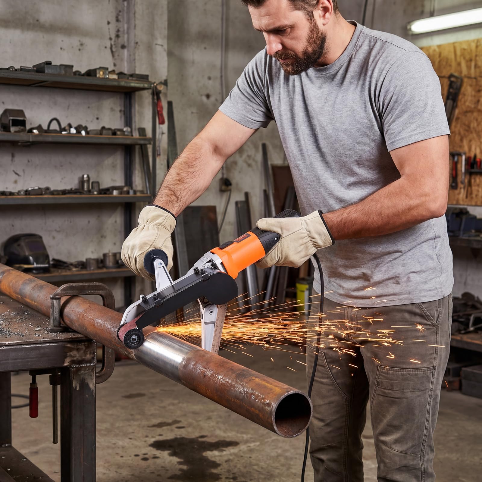 VEVOR Ponceuse à Bande, Ponceuse de Tubes Professionnelle 1300 W avec 6 Vitesses Variables 1100-3200 tr/min avec 100 Bandes Abrasives 40 x 760 mm pour Polissage, Finition, Élimination de la Rouille