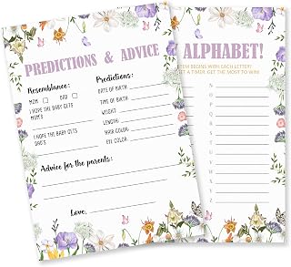 Spring Flowers Baby Shower Games - Predictions Advice & Alphabet - 30 Can be Used on Both Sides Game Cards for Boys & Girls-Gender Reveal Activity, Baby Shower Decorations & Supplies-B06