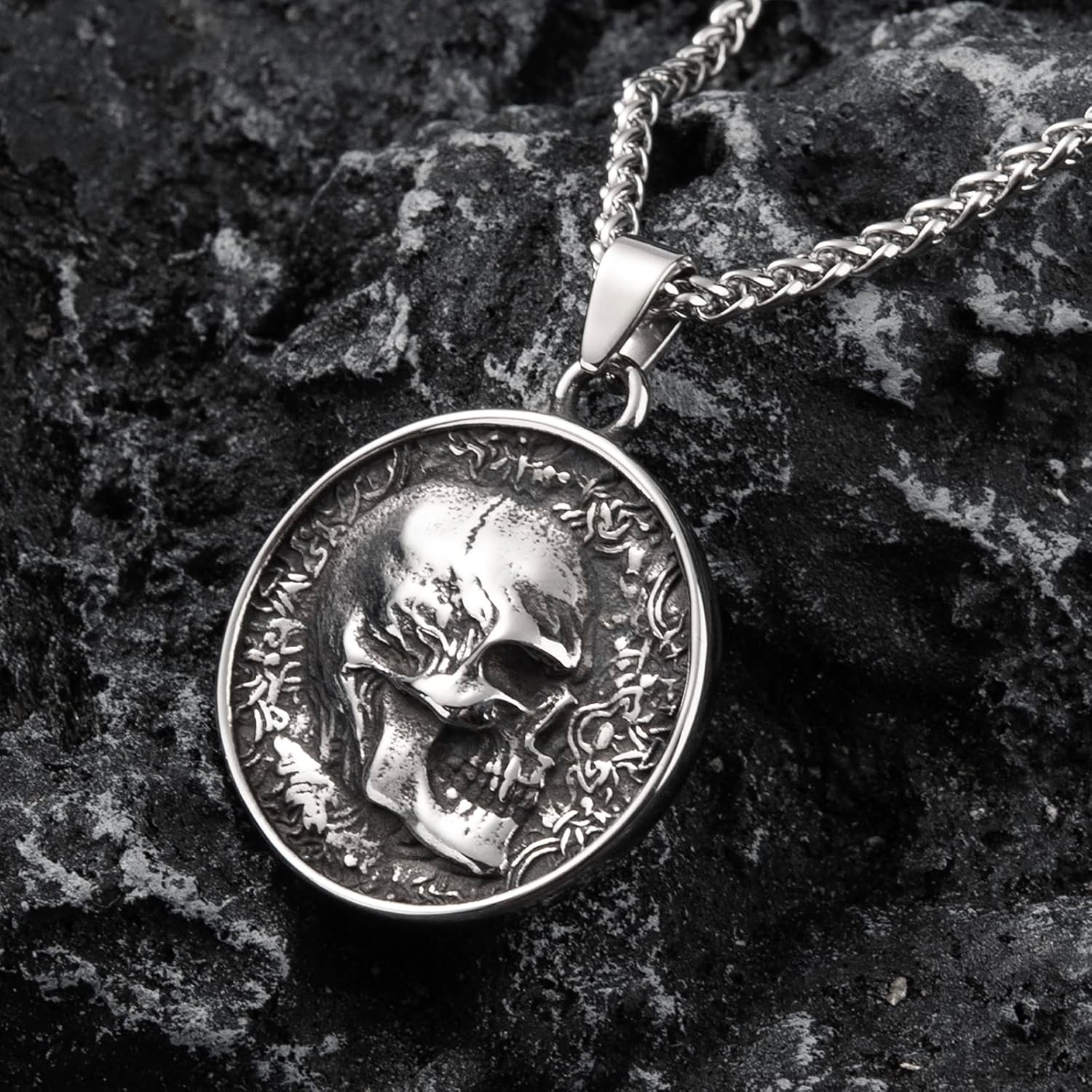 Skull Necklace Stainless Steel Gothic Punk Skull Pendant Necklace Jewelry for Men Boys - Image 3