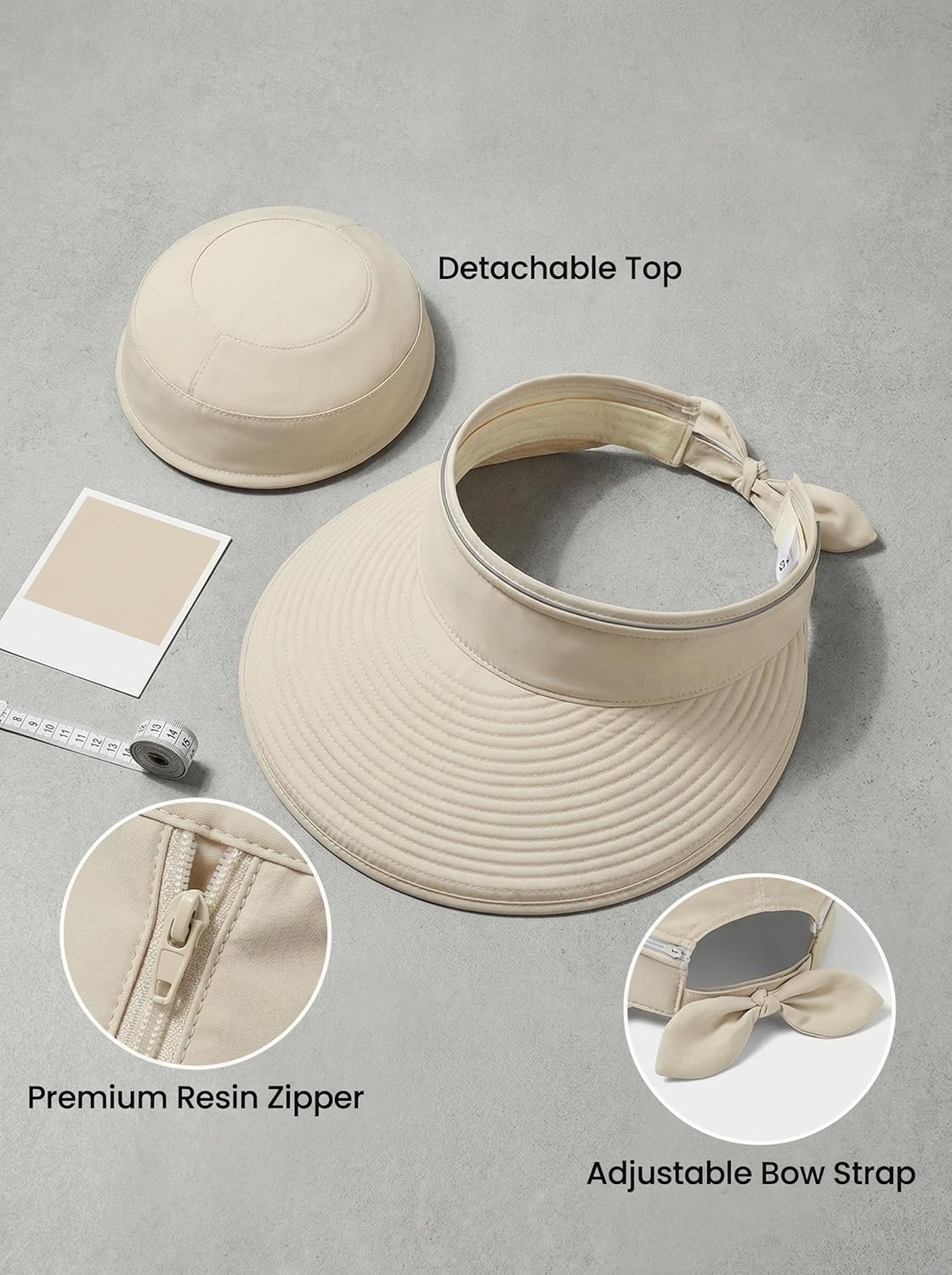 2-in-1 Women’s Sun Visor Sun Hat Zipper Off Ponytail Friendly, Lightweight Quick Dry, Summer UV Protection - Image 7