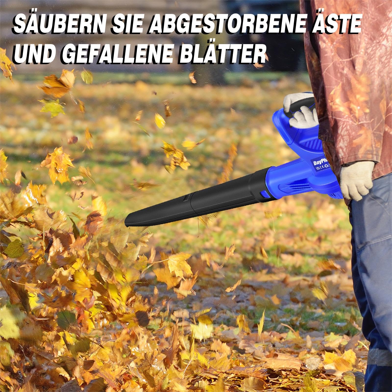 Huini Soffiatore a batteria blu, 300 W, soffiatore a mano, 220 CFM con batteria e caricatore, soffiatore elettrico per la cura del prato e della pulizia del giardino