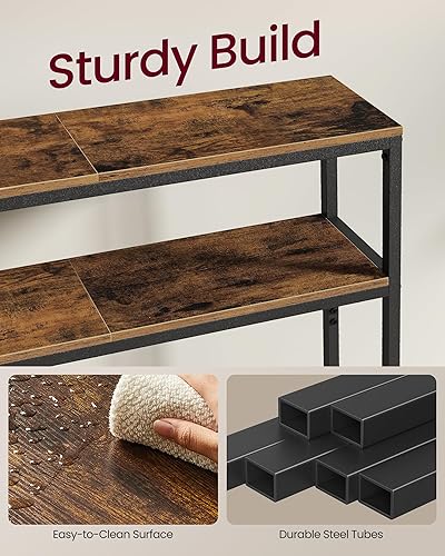 Miniatura 4 de VASAGLE Mesa consola, mesa de sofá estrecha de 2 niveles con 2 estantes, 7.9 x 31.5 x 31.5 pulgadas, para sala de estar, pasillo, entrada, marrón