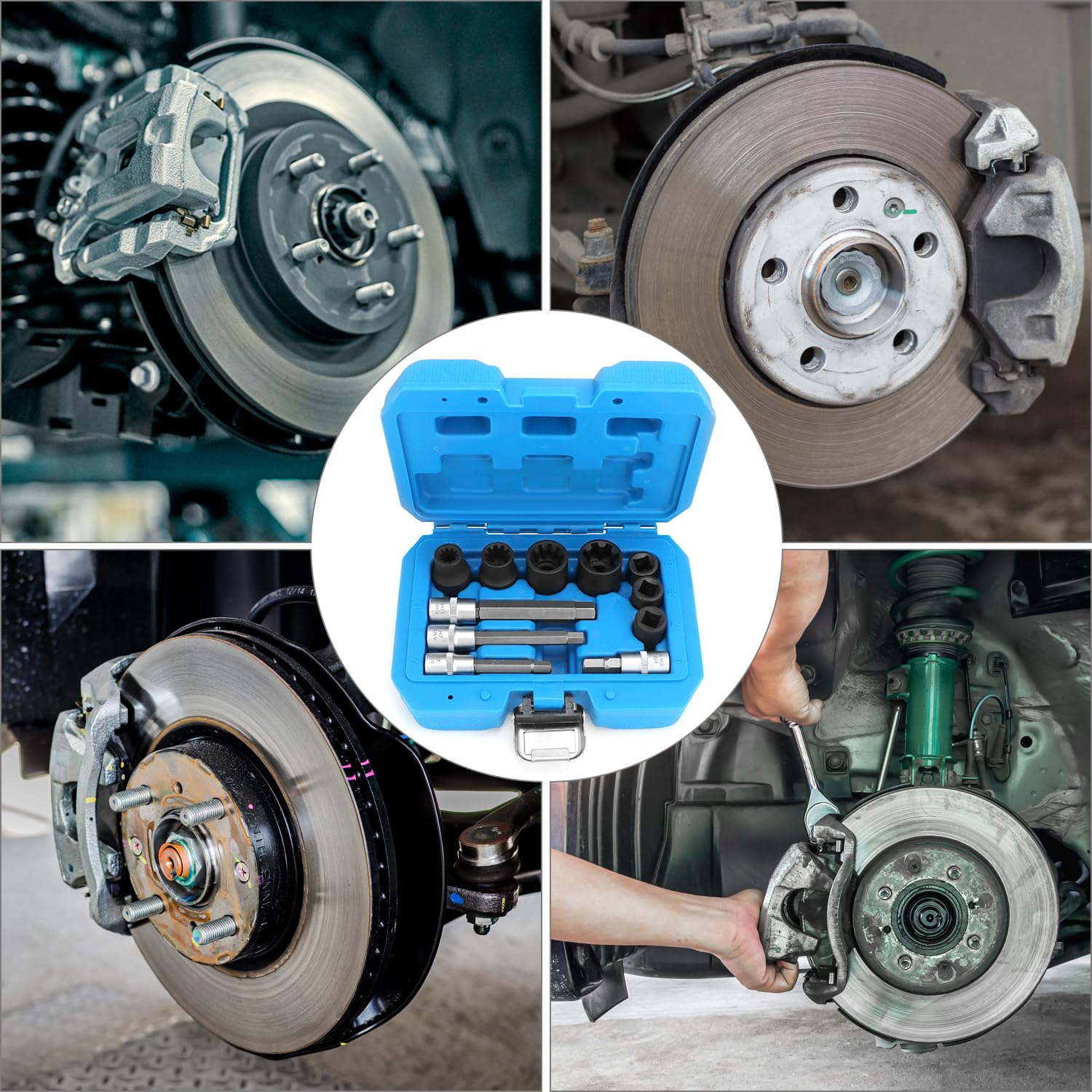 QWORK® 11 pezzi set di alta qualità Inserto per pinza del freno compatibile con Audi, Porsche, Mercedes-Benz, Ford, BMW, Alfa Romeo
