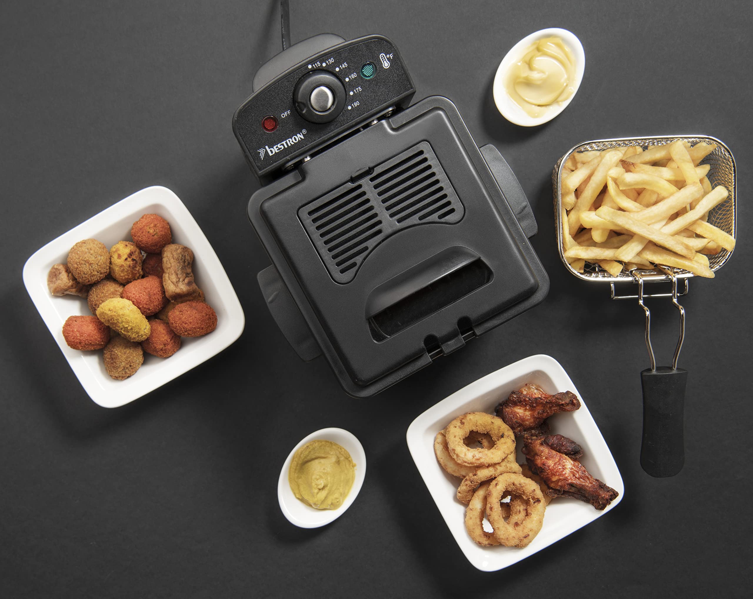 Bestron Friteuse à huile, mini friteuse pour une portion de frites, inclut la technologie de zone froide & contrôle de la température, fenêtre de visualisation & filtre à huile, Couleur: Cuivre