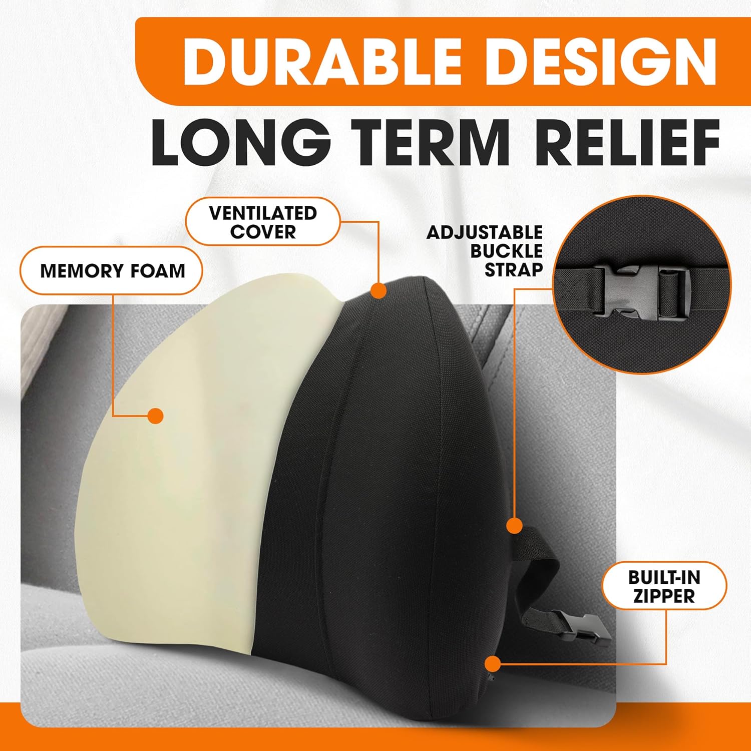 Cheer Collection Lumbar Support Pillow– Ergonomic Back Support Cushion for Lower Back Pain Relief, Memory Foam Lumbar Pillow for Car Seat, Home, Desk Chair, Gaming, Recliner, Travel & More