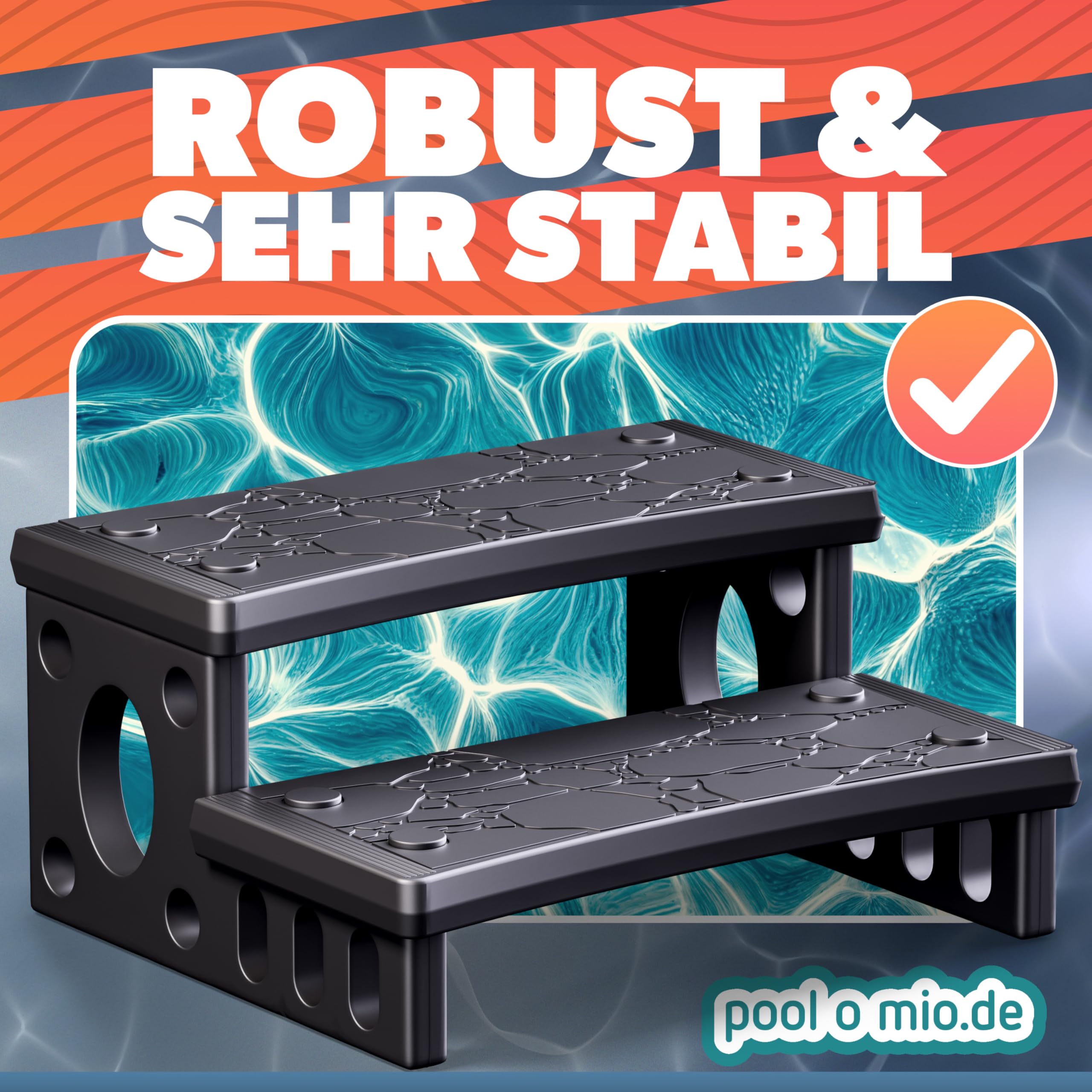 poolomio® Drabina schodowa do spa i jacuzzi | 2-stopniowa drabina rozłupująca z PCW | 70 x 65 x 24 cm | antypoślizgowa powierzchnia, łatwy montaż