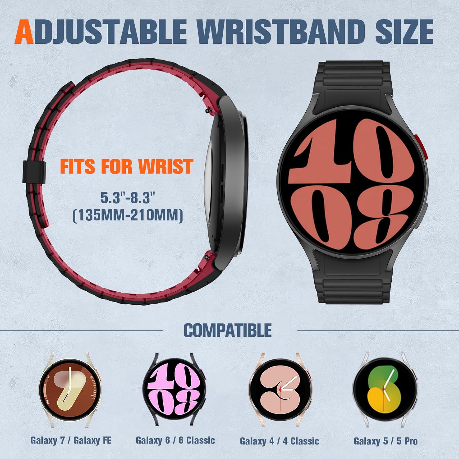 No Gap Magnetic Band Compatible with Samsung Galaxy Watch 7/6/5/4/FE 40mm 44mm/Galaxy Watch 4 6 Classic 47mm 46mm 43mm 42mm/Watch 5 Pro 45mm, 20mm Silicone Watch Bands Strap for Men Women - Image 9