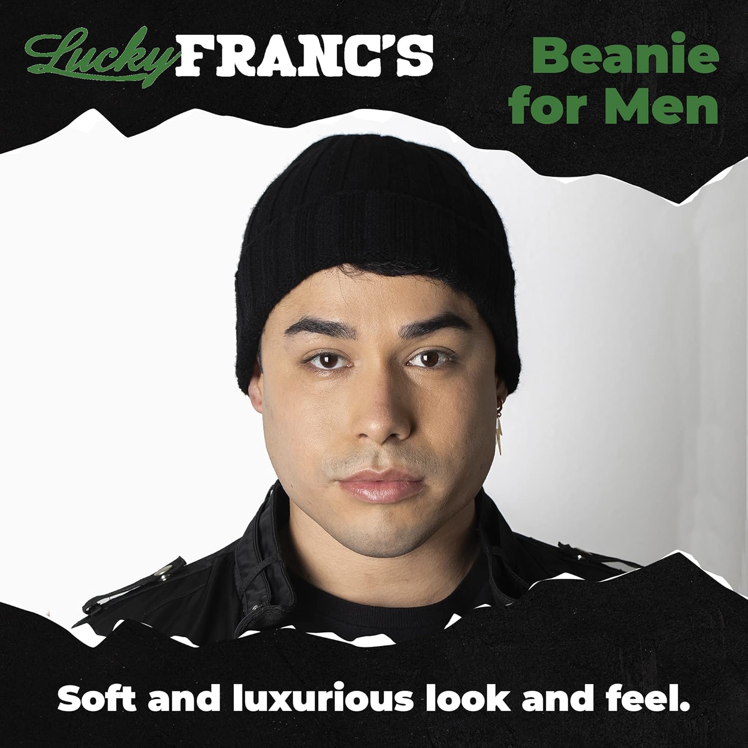 Lucky Franc's メンズ ビーニー - 100%ハンドメイドニットカシミアビーニー ウェアラブルカフ付きビーニー