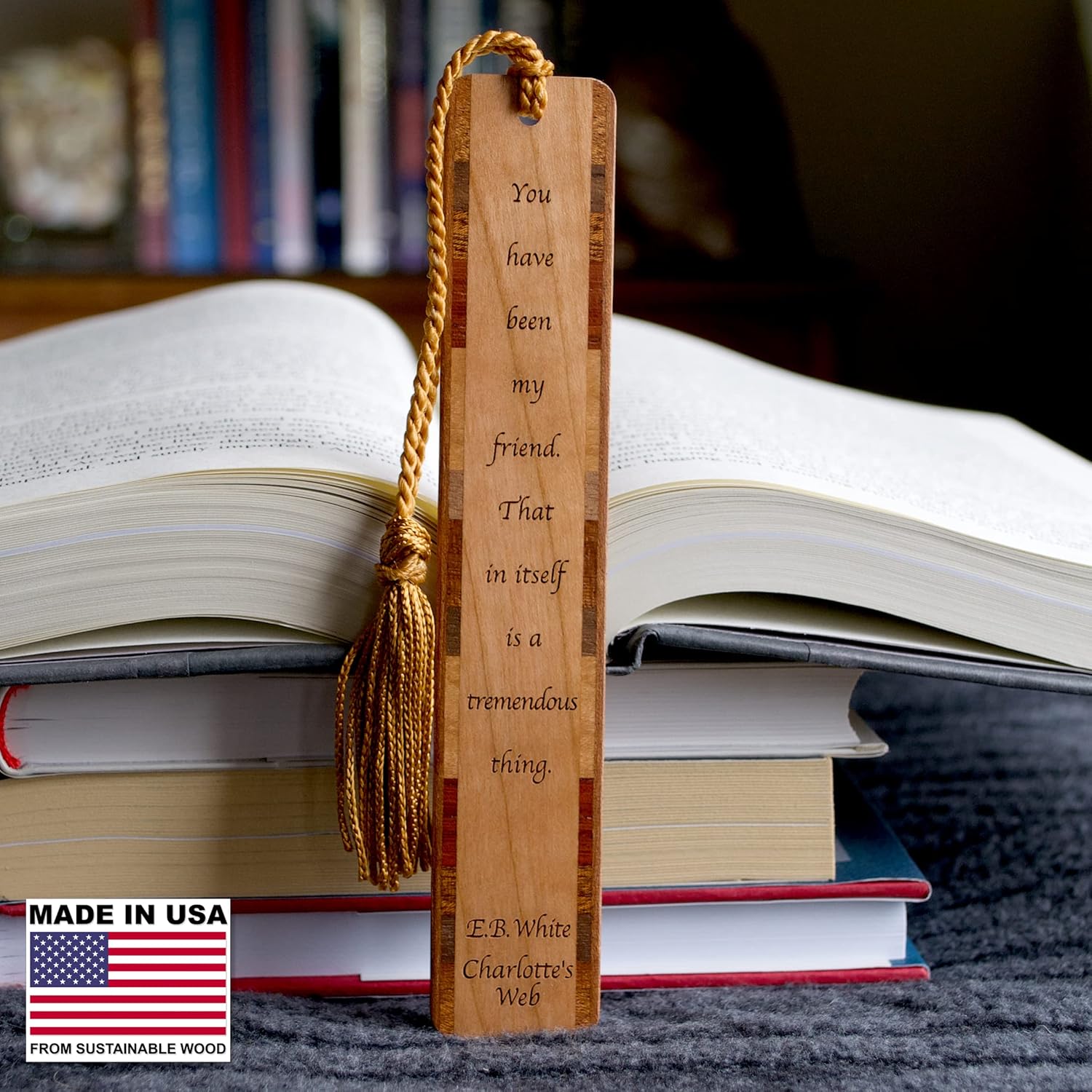 Personalized Charlotte's Web E. B. White Quote, Engraved Wooden Bookmark - Made in USA - Also Available Without Personalization