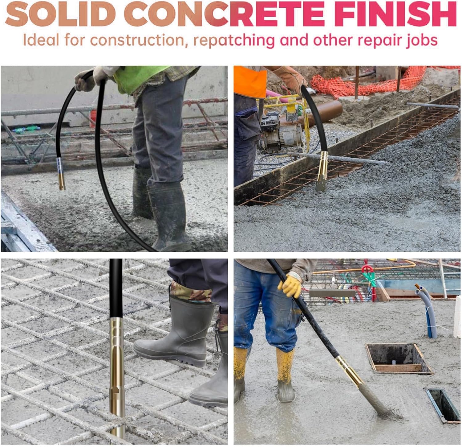 1300W Power Electric Concrete Vibrator Handheld,Comes with 14.75ft Shaft | Portable Construction Insertion Cement Concrete Vibrating Tool,Ideal for Removing Air Pockets & Smoothing