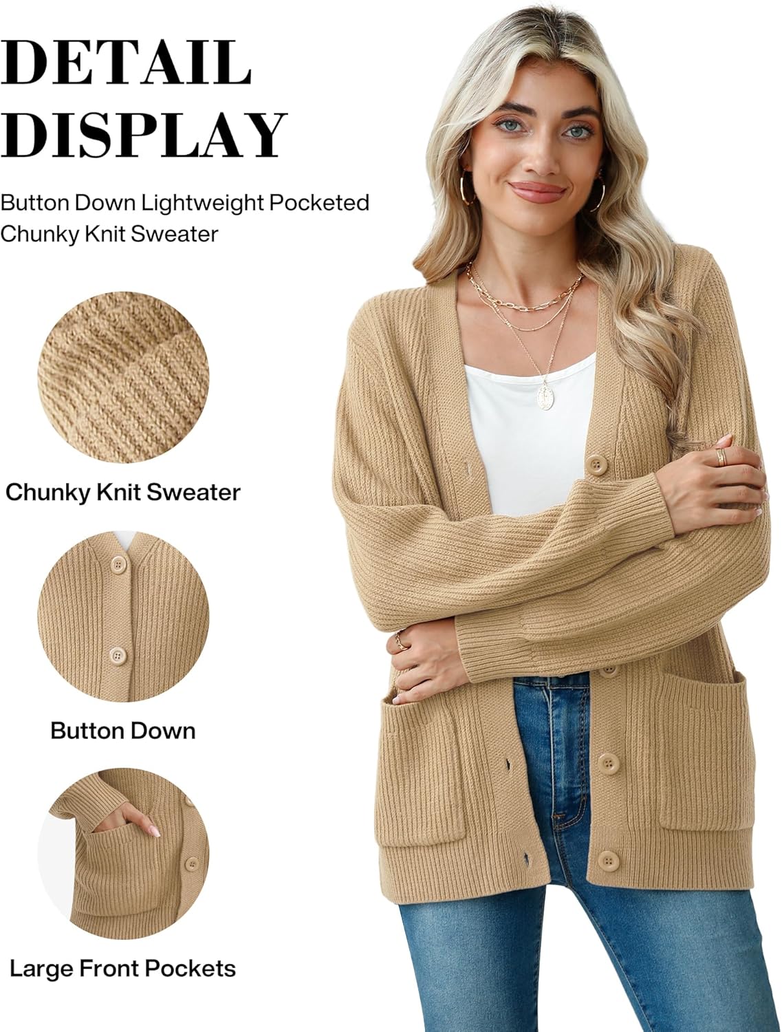 VIISHOW Women Chunky Knit Cardigan Sweater Long Sleeve V Neck Button up Cardigan with Pocket Sweater Coat for Fall and Winter - Image 4