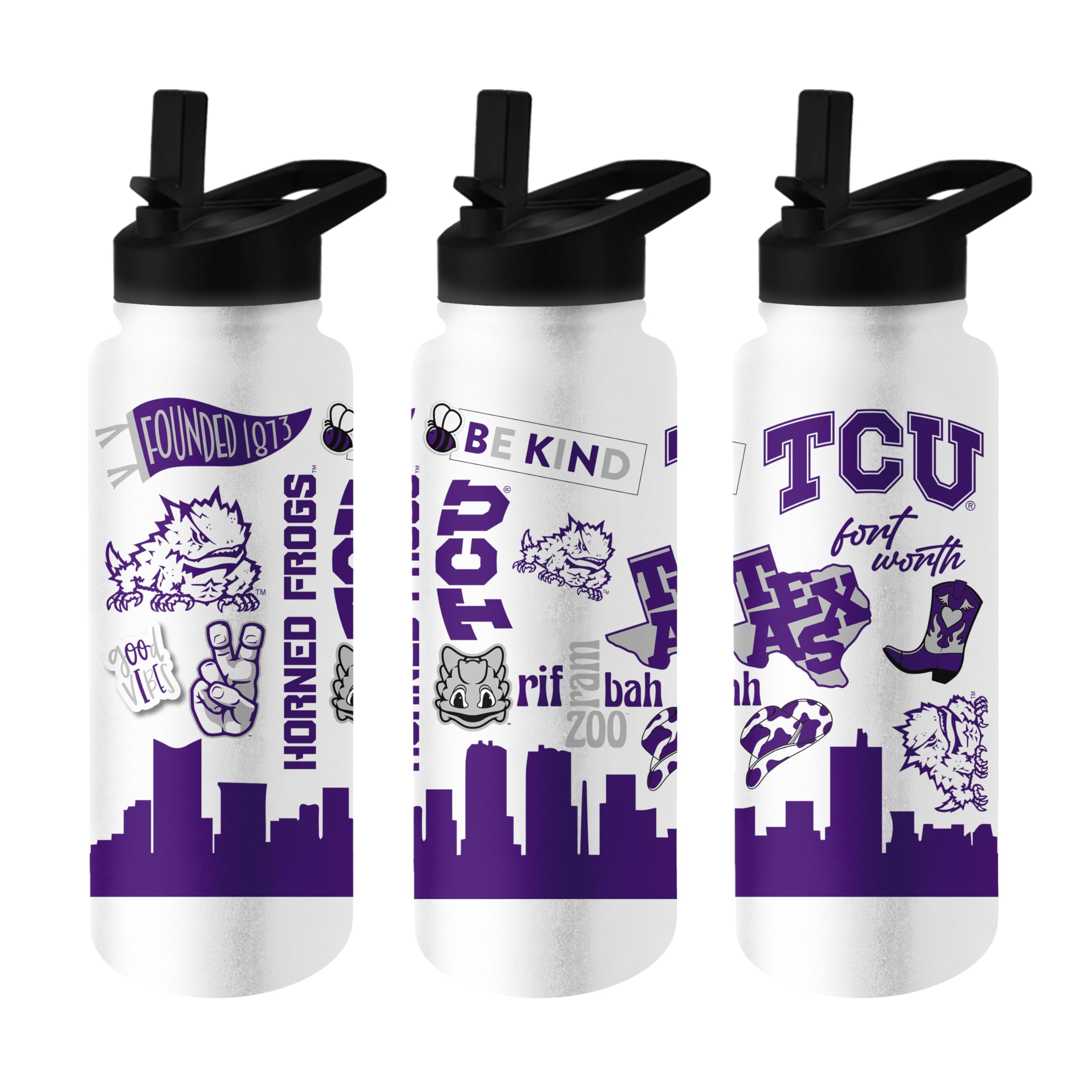 Logo Brands NCAA Native 34 oz Quencher Water Bottle - | Local Icons Design | Double-Wall Insulated| Leak-Proof Lid &amp; Built-In Straw