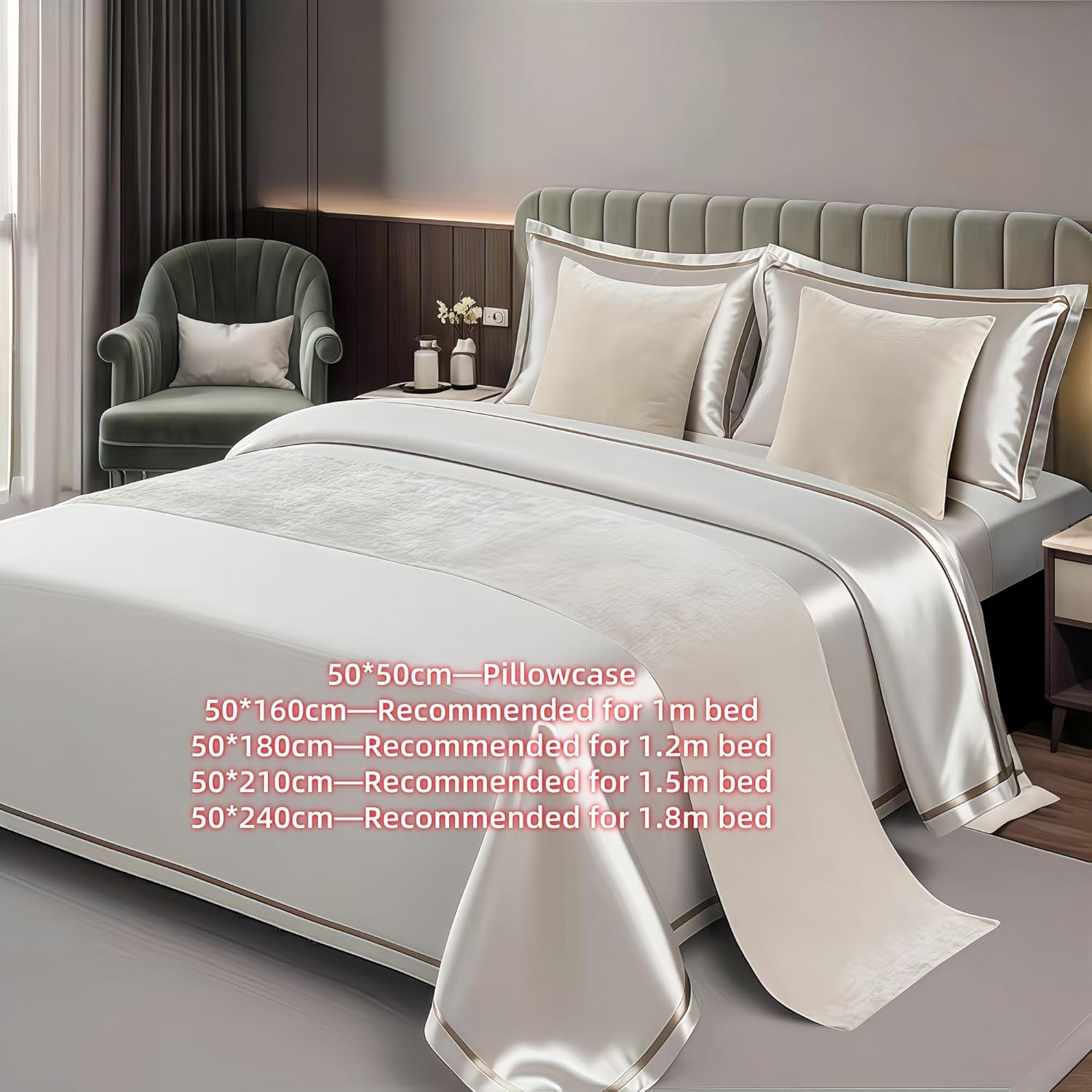 Polyester bed scarf，Decorative bed runner，Bed Runner ，European Style Simple Bed Scarf，Embroidered bed runner，Bed cover runner，Bed runner for guest room， for Bedroom Home Guesthouse Farmhouse(I,2 Pillo