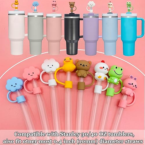 Miniatura 7 de Stanley - 8 tapas con pajilla, diseño de flores de animales 3D para vasos Stanley de 30 y 40 onzas, cubierta de popote de silicona para copas