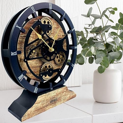 Vista 33 de ImprovingLife The Gears Reloj de escritorio de 10 pulgadas con engranajes móviles reales convertibles en reloj de pared (gris carbón)