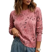 MINSURE Womens Floral Print Sweater Crew Neck Long Sleeve Soft Knit Pullover Tops for 2026 Spring Casual Wear