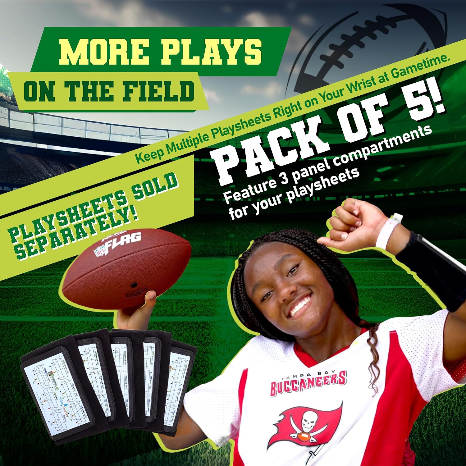 Football Play Wristbands - Youth Quarterback Gear - Wristband Playbook for Football and Softball Signs