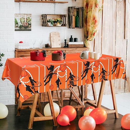 Miniatura 5 de Mantel de baloncesto de 51 x 86 pulgadas, cubierta de mesa de plástico, decoraciones de fiesta para niños, suministros para fiestas de cumpleaños