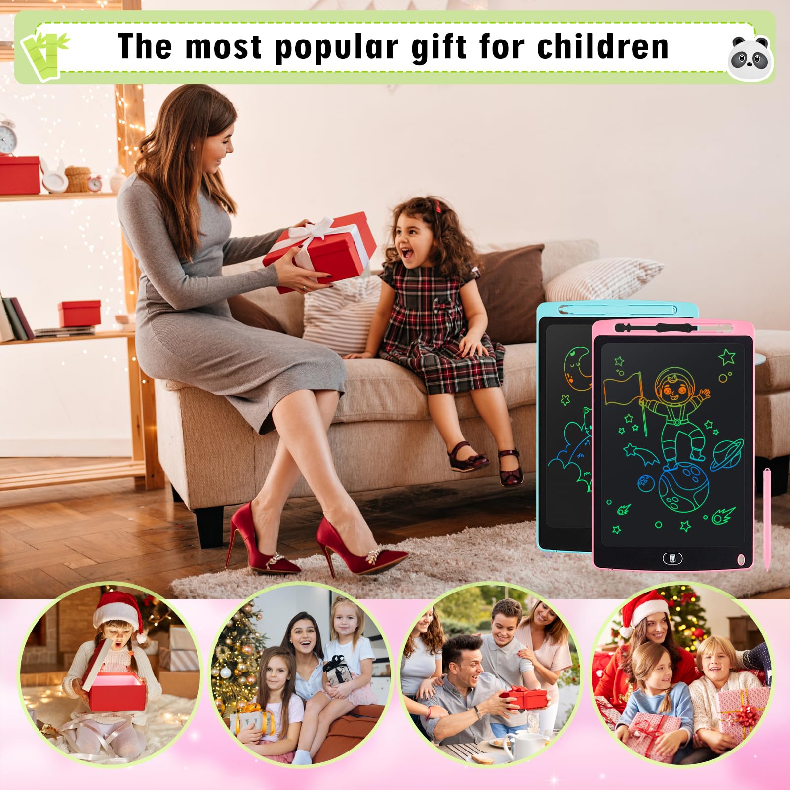 Damcyer 2 Pezzi Tavoletta Grafica LCD Scrittura 10 Pollici,LCD Tavoletta Grafica Bambini con Schermo Colorato,Taccuino Cancellabile con Adesivi Animali,per Ragazzi e Ragazze di età 3 4 5 6,Blu+Rosa