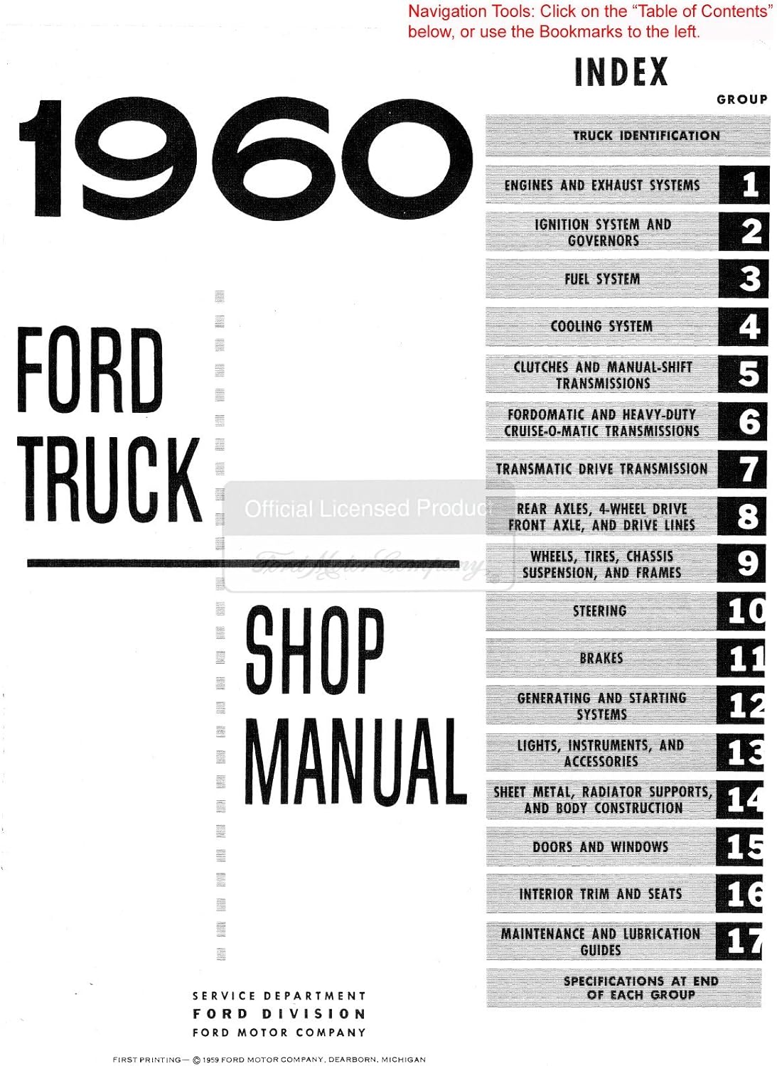 1960 Ford Pickup Truck F Series Shop Service Repair Manual Engine Electrical OEM