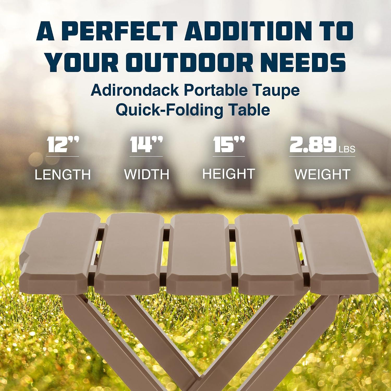 Camco Adirondack Portable Outdoor Camping Small Weatherproof Rustproof Durable Plastic Folding Side Table for Indoor and Outdoor Use, Taupe image 5
