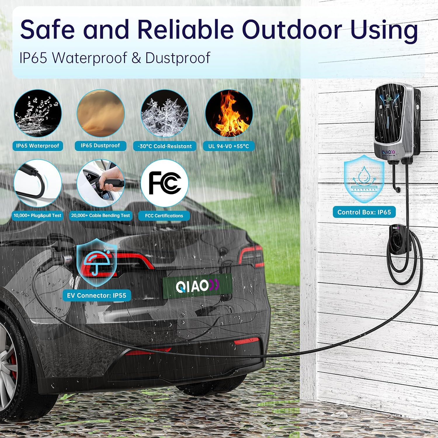 Level 2 EV Charger Station,48A/11.5kW/240V,J1772 for Non-Tesla EVs,Wi-Fi (2.4GHz) Smart App & 4.3" Display,Automatic Current Adjustment for Timed Charging,25Ft Cable,IP65 Indoor/Outdoor