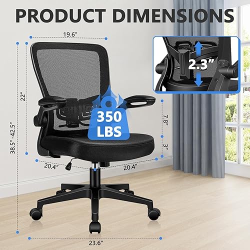 Miniatura 3 de Sillas de escritorio de oficina con ruedas, silla ergonómica de malla con soporte lumbar de altura ajustable, silla giratoria para computadora