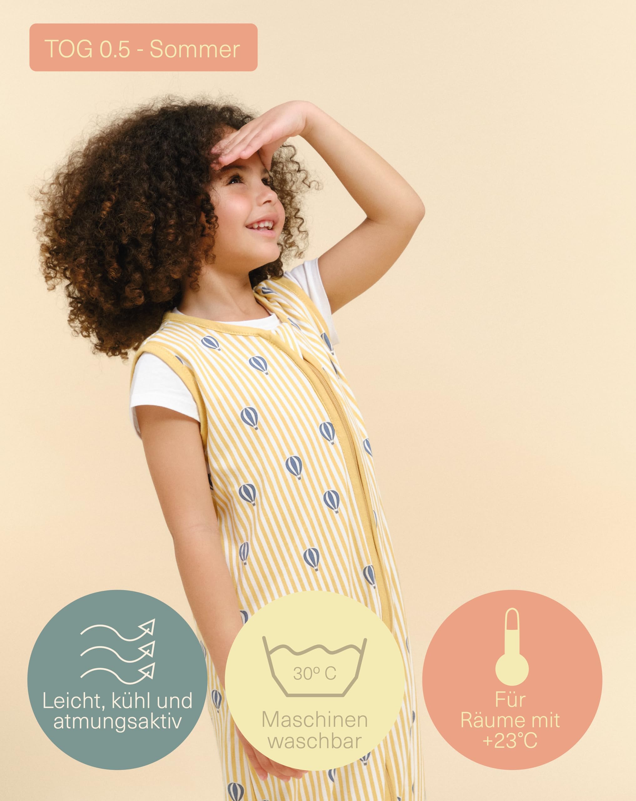 molis&co - Baby Schlafsack mit Füßen 0.5 TOG - Sommerschlafsack für Jungen - Kinder Babyschlafsack mit Beinen - 100% Baumwolle (Oeko-TEX 100), Premium Qualität - Balloons (90 cm) - 4