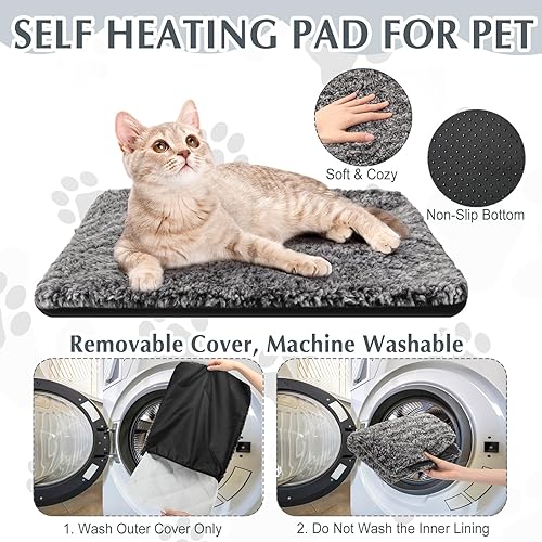 Miniatura 3 de Paquete de 4 Almohadillas Autocalentables para Gatos, Alfombrilla Calefactora para Gatos Lavable, Almohadillas Térmicas para Perros sin Hogar,